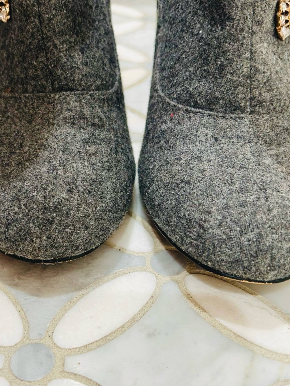 Anthropologie Nanette Lepore Linette Wool Embellished Bow Ankle Boots Grey 7 - Picture 9 of 15